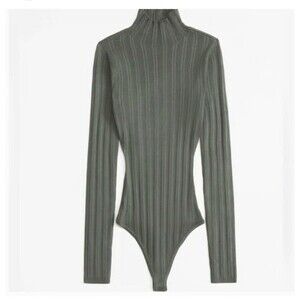 Abercrombie & Fitch Women's Green Turtleneck Sweater Thong Bodysuit Top Sz Large